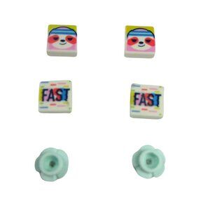 Lego Sloth, FAST & Light Blue Flower Building Brick Stud Hypoallergenic Earrings